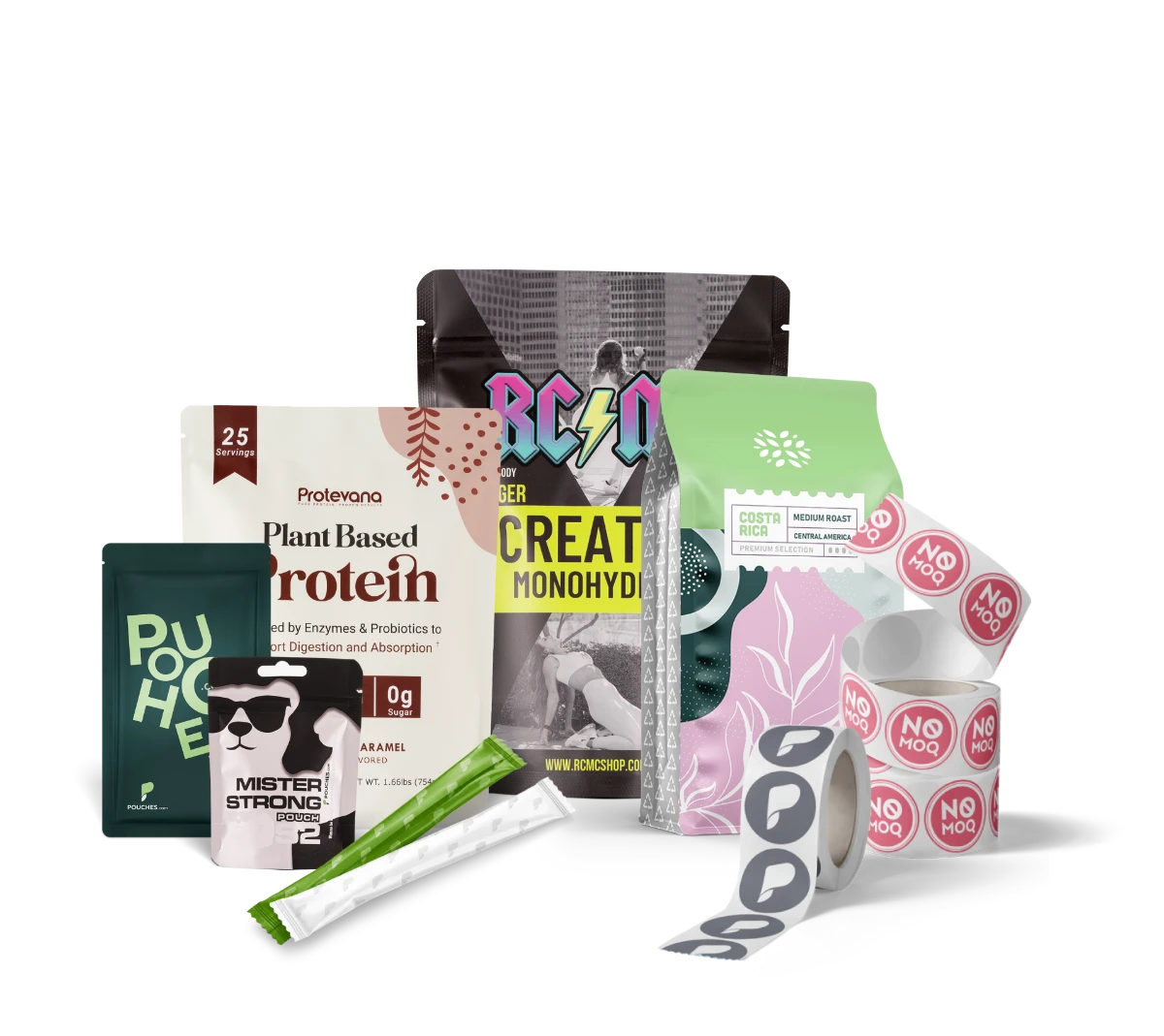 Custom-printed pouches, bags, sachets, rollstock and labels